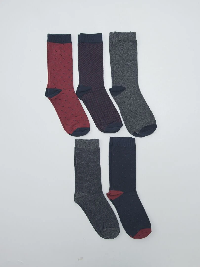 Lot de 5 paires de chaussettes fantaisies Gris/bleu/rouge