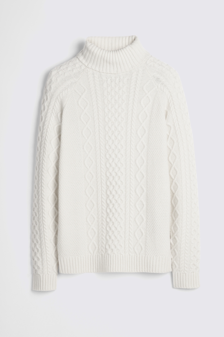 Ecru Chunky Cable Roll-Neck Jumper   Buy Online at Moss