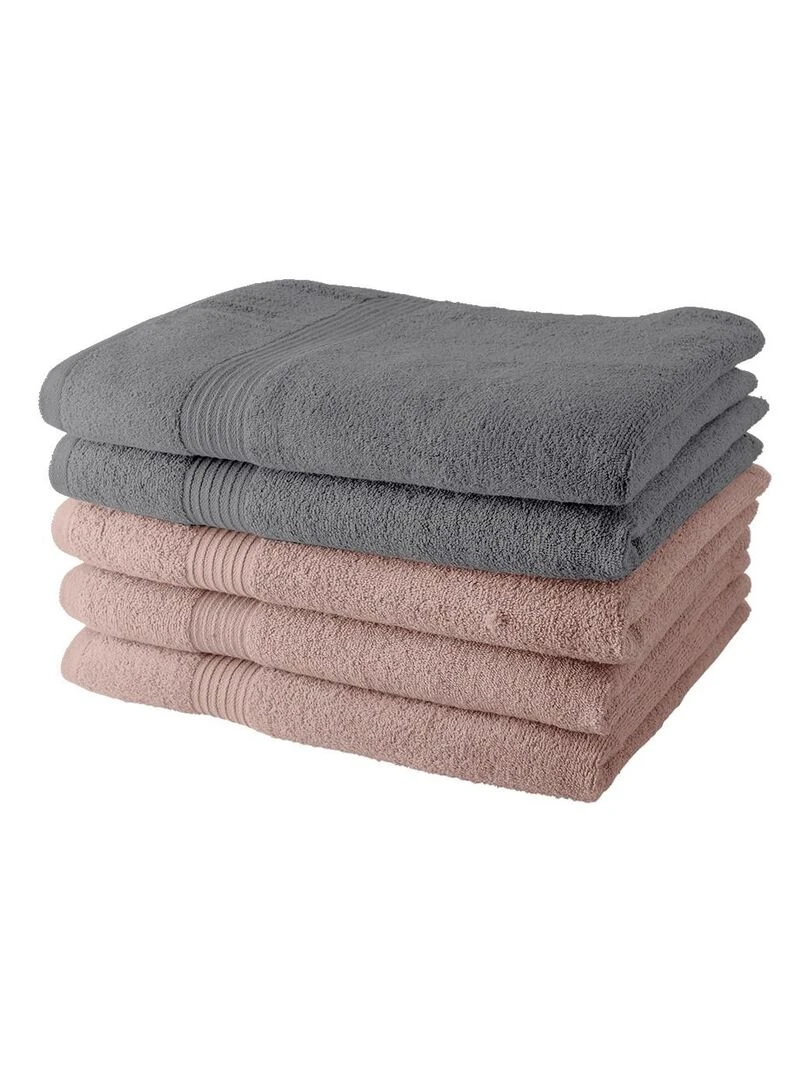 Lot de 5 Draps de Bain coton uni ESSENTIAL Rose