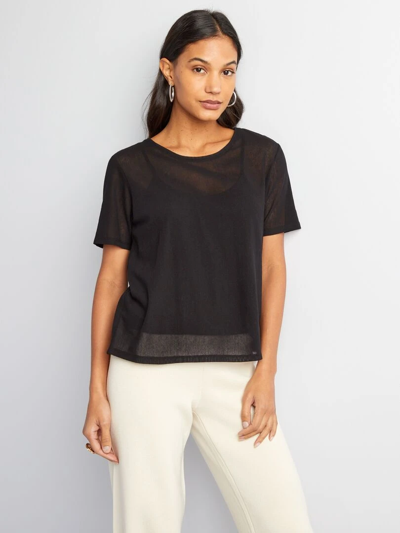 T shirt 2 en 1 à doublure   noir