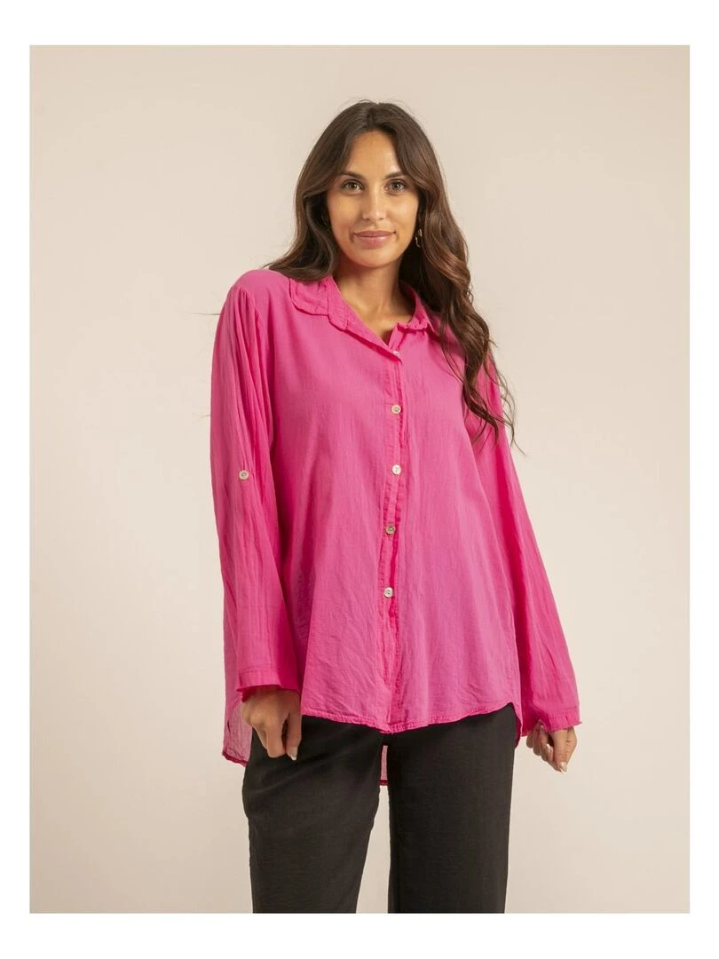 Chemise manches longues coton ORINE Rose fushia