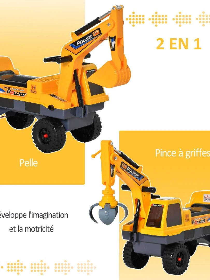 Porteur enfant tractopelle pelleteuse articulée pince incluse jaune   Jaune