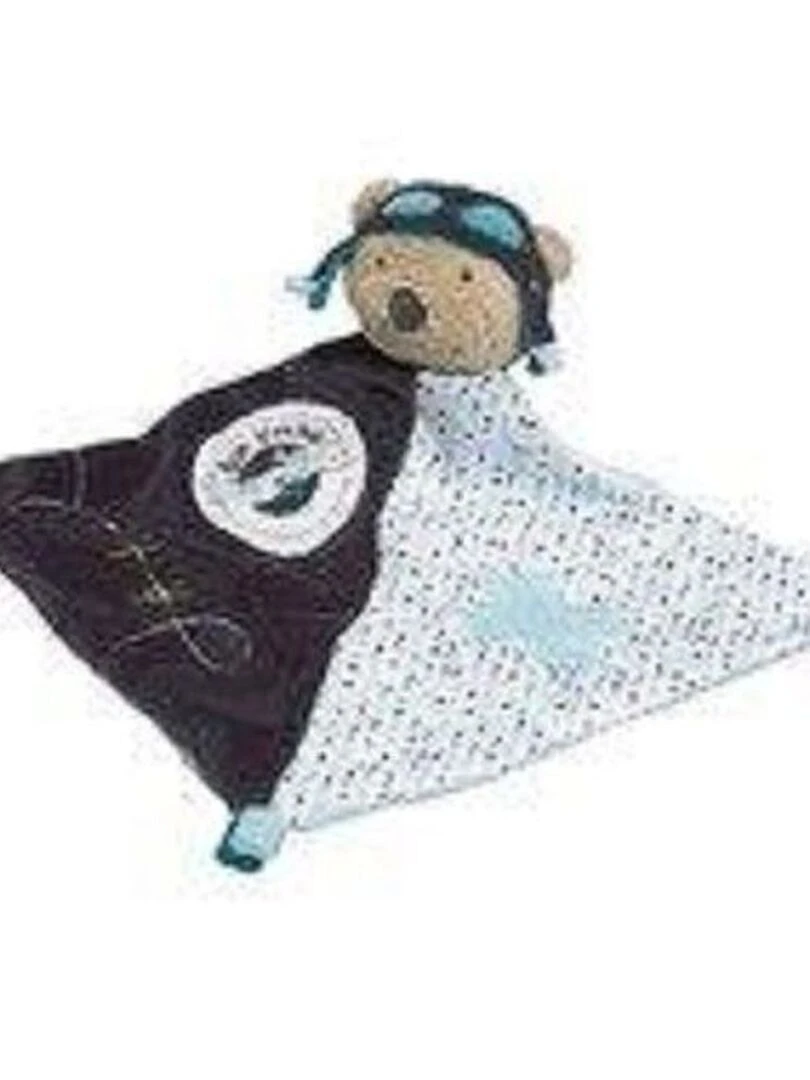 Doudou Sauthon Ours Bleu avion aviateur bon voyage Lazare Plat Bleu