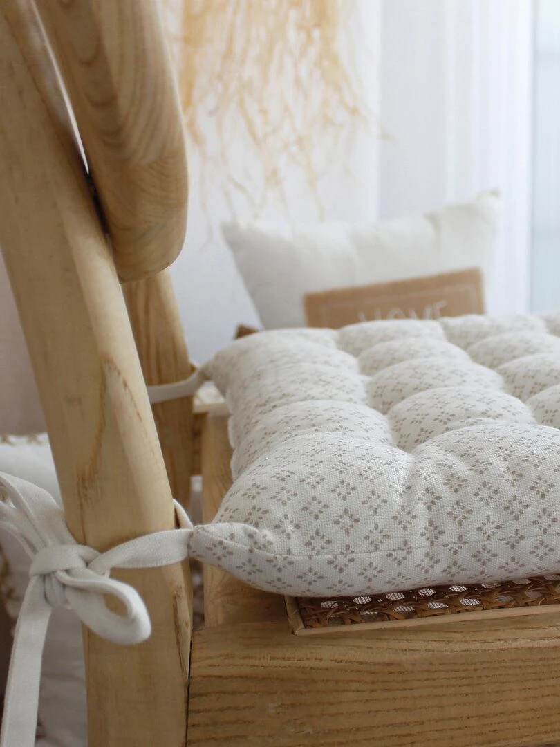 Galette de chaise en coton recyclé imprimée   Ecru