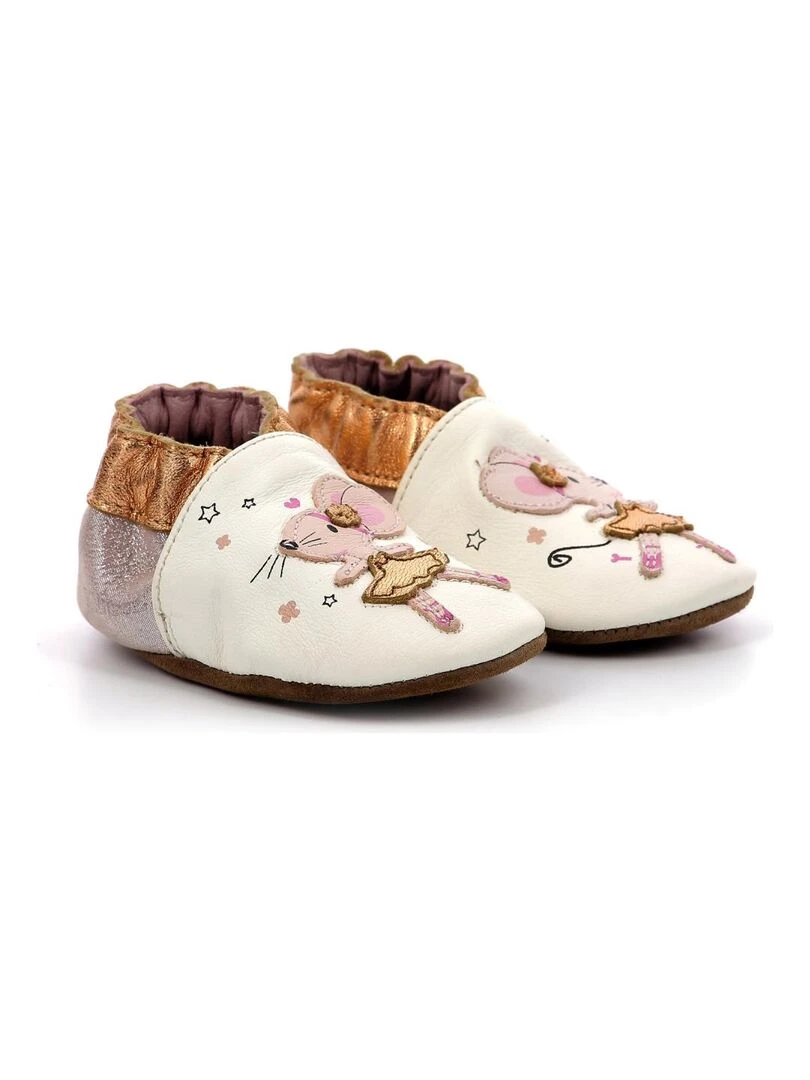 Coffret Chausson Cuir Bebe Robeez Dancing Mouse Blanc