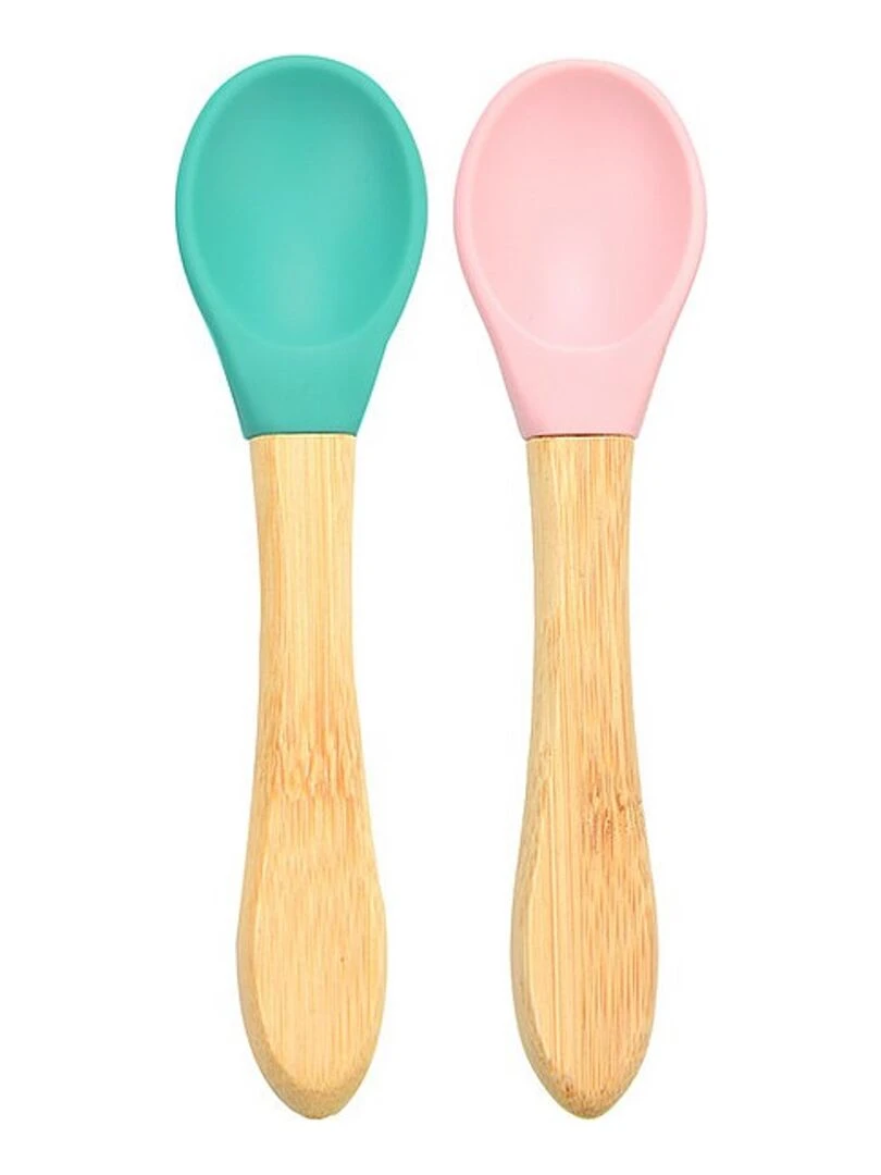 Cuillères bébé en bambou et silicone (lot de 2) Rose