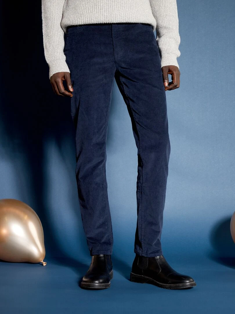 Pantalon slim en velours côtelé Bleu