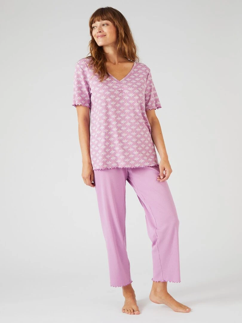 Pyjama 7/8ème maille côtelée Damart Violet