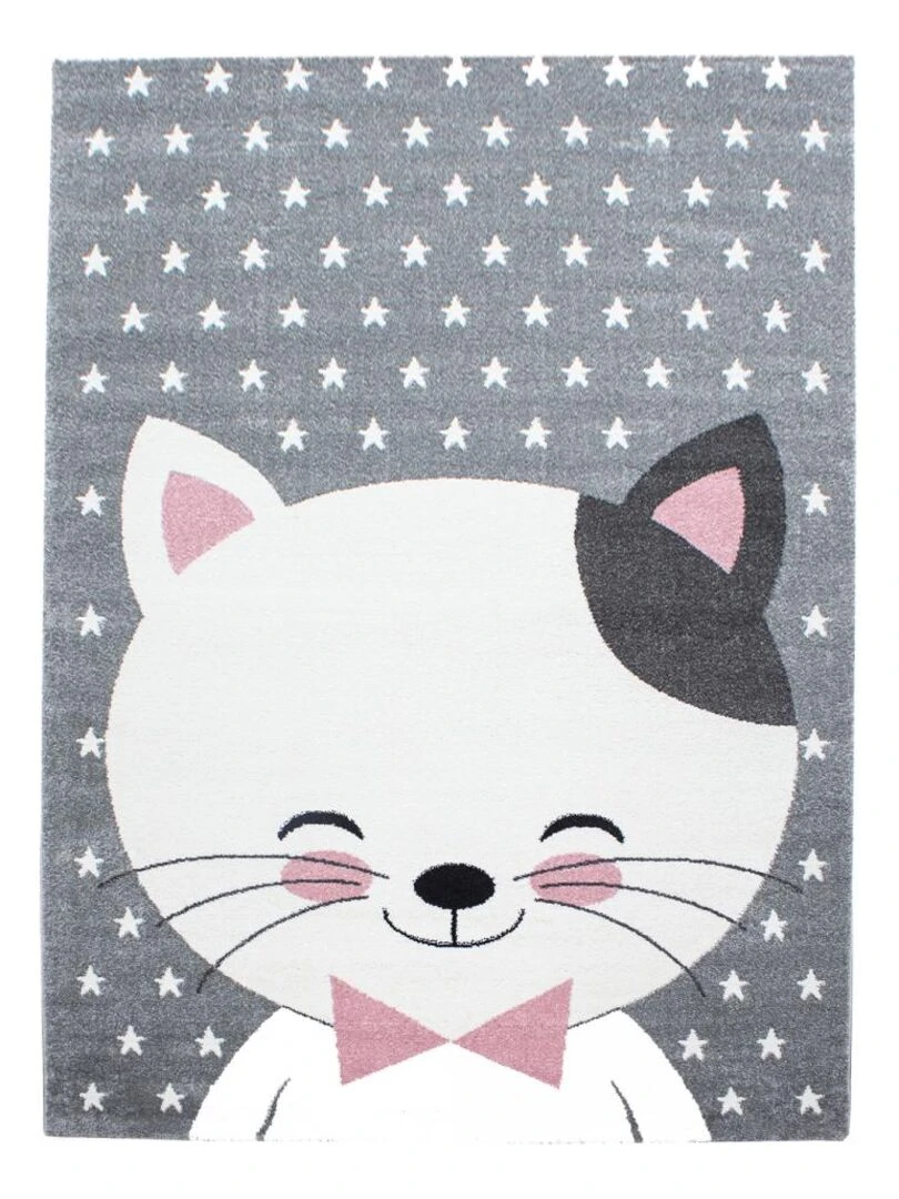 Tapis enfant KID'S CAT en polypropylène doux et soyeux OEKO TEX® Rose