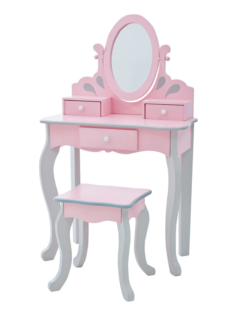 Coiffeuse Enfant En Bois Table Maquillage Avec Miroir Et Tabouret Rose Fantasy Fields Rapunzel Rose