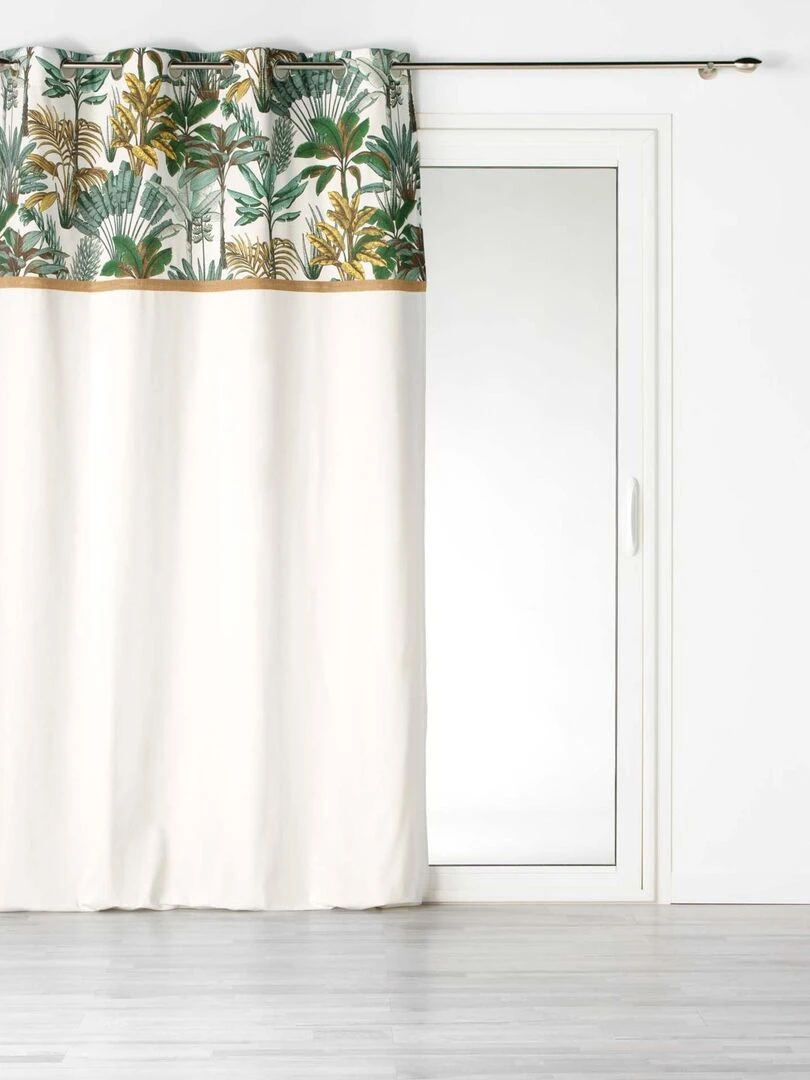 Rideau imprimé feuillage avec toile de jute Blanc