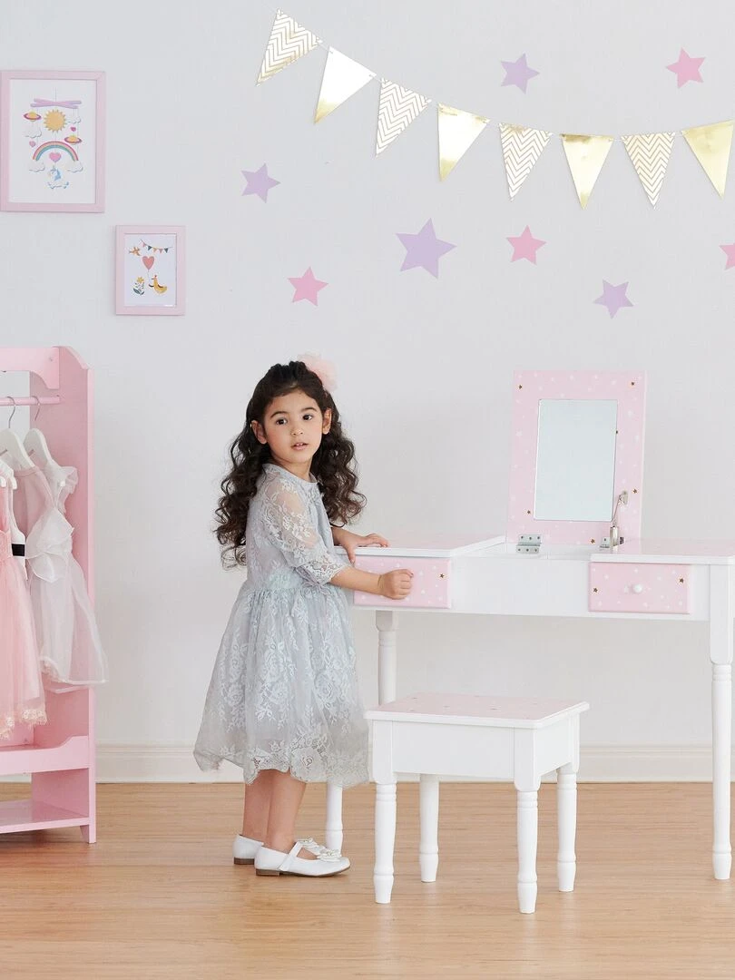 Coiffeuse enfant bois table maquillage miroir tabouret Fantasy Fields Teamson TD 13295A   Rose