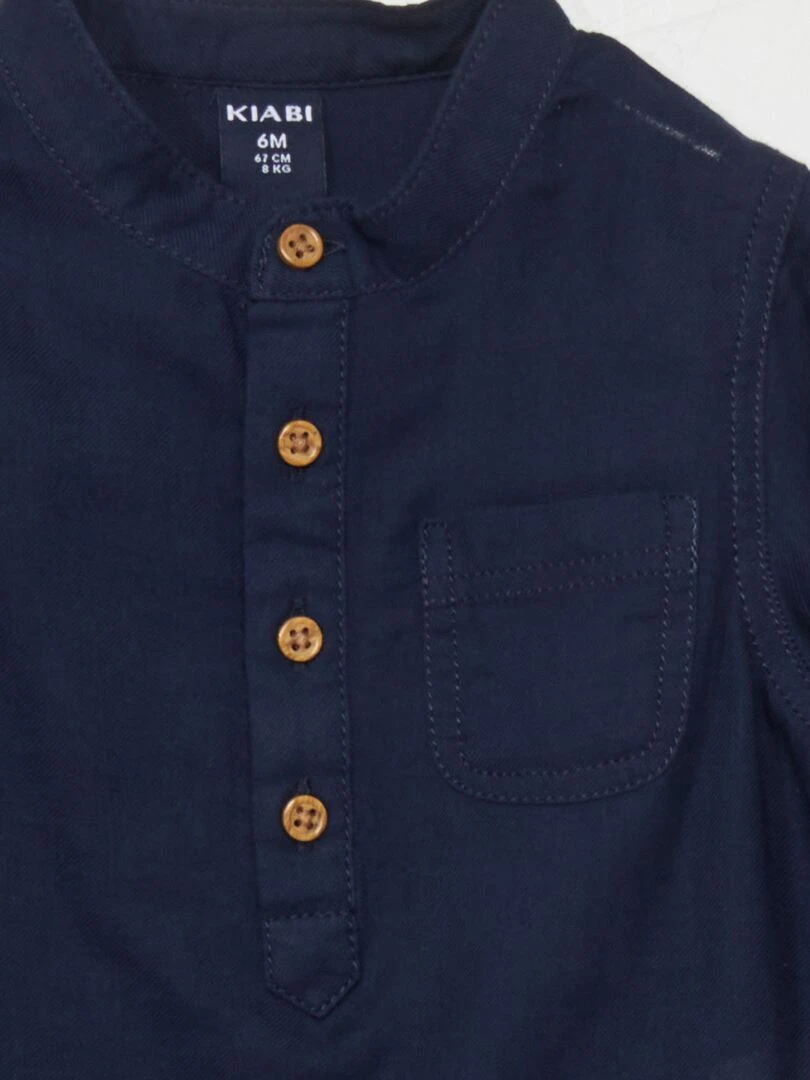 Chemise col tunisien   Bleu marine