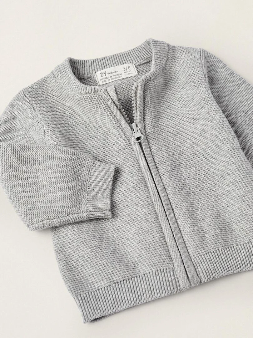 Gilet en Maille de Coton pour Nouveau Né  NATURE TAKEOVER   Gris clair