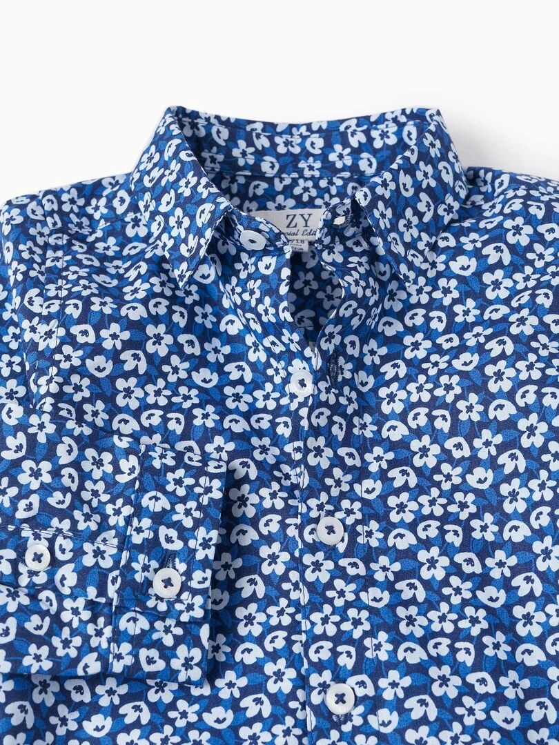 Chemise à motif floral pour bébé garçon manches longues LETS PARTY   Bleu foncé