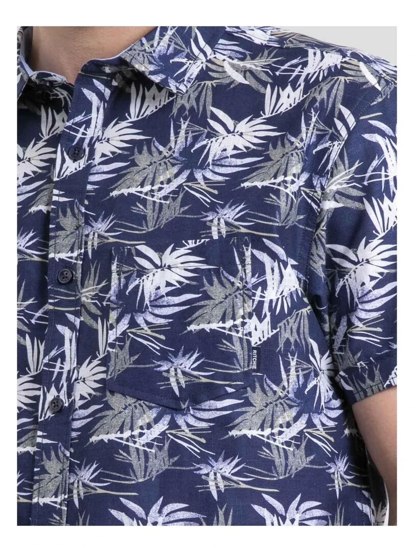 Chemise manches courtes pur coton motifs DURUDOLF   Bleu marine