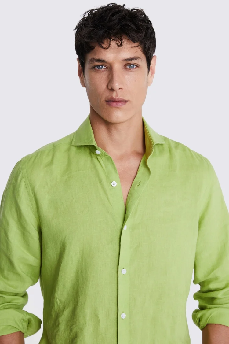 Tailored Fit Acid Green Linen Shirt   Buy Online at Moss