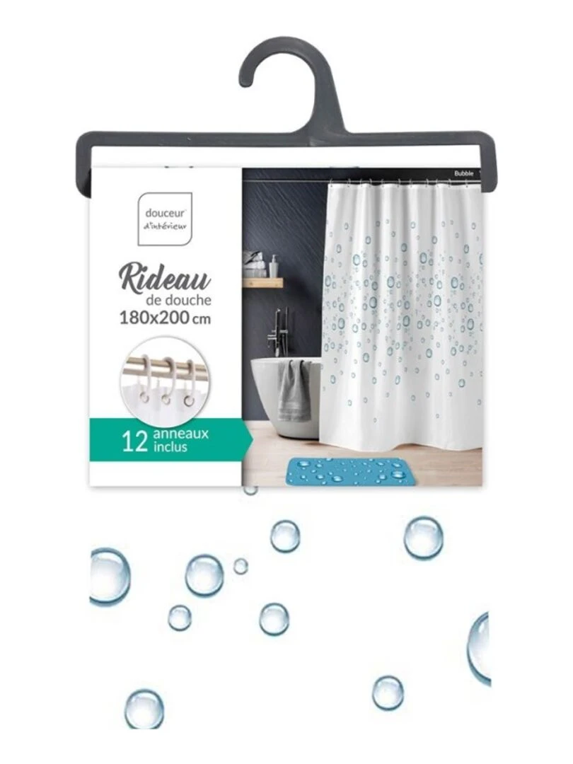 Rideau de douche polyester 180x200 Bubble   Bleu