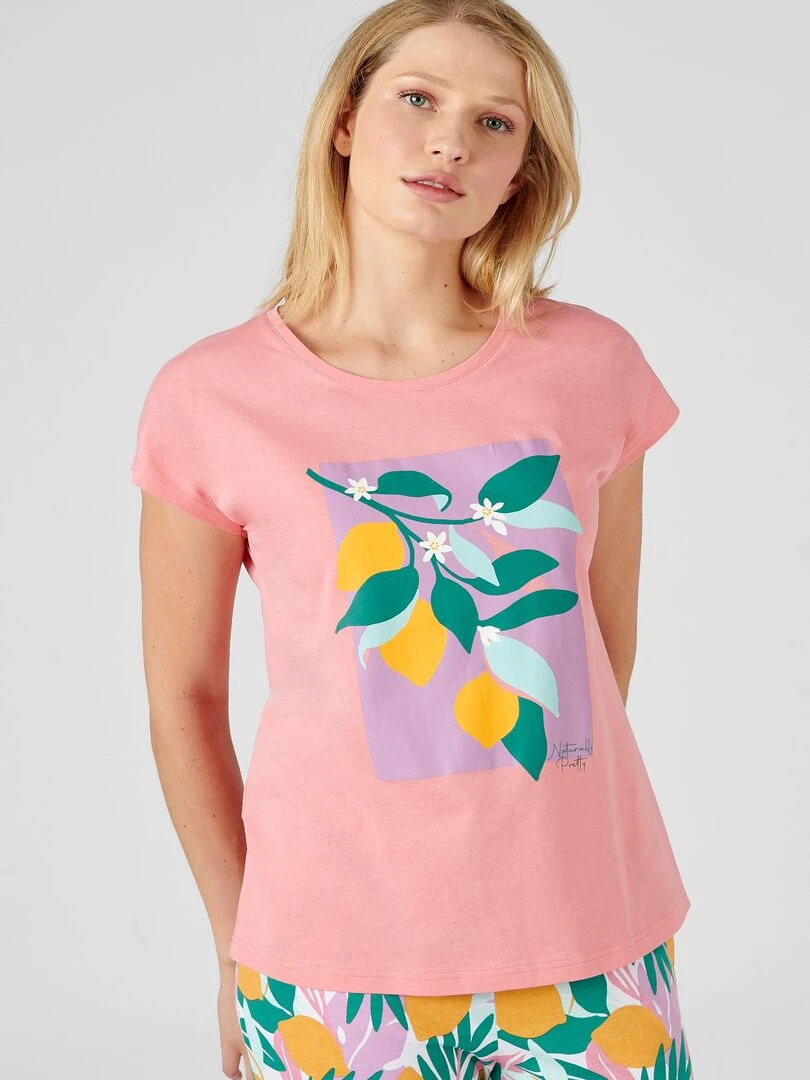 T shirt de pyjama en pur coton peigné Damart Rose fushia