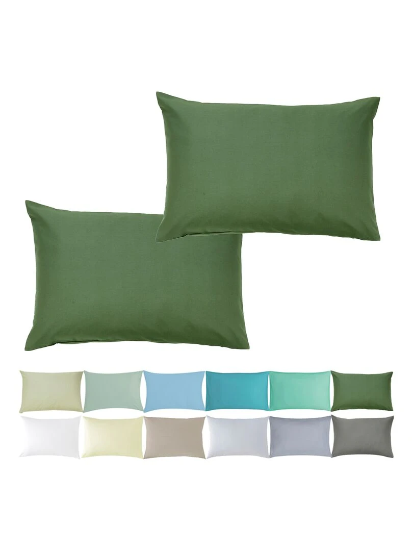 Lot x2 Taies d'oreiller 100% coton Bio 'Ptit Basile' Vert kaki