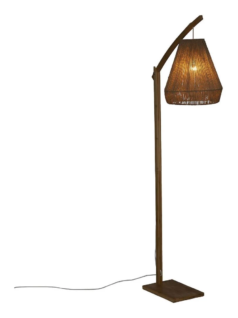 Lampadaire bohème bambou et corde Beige