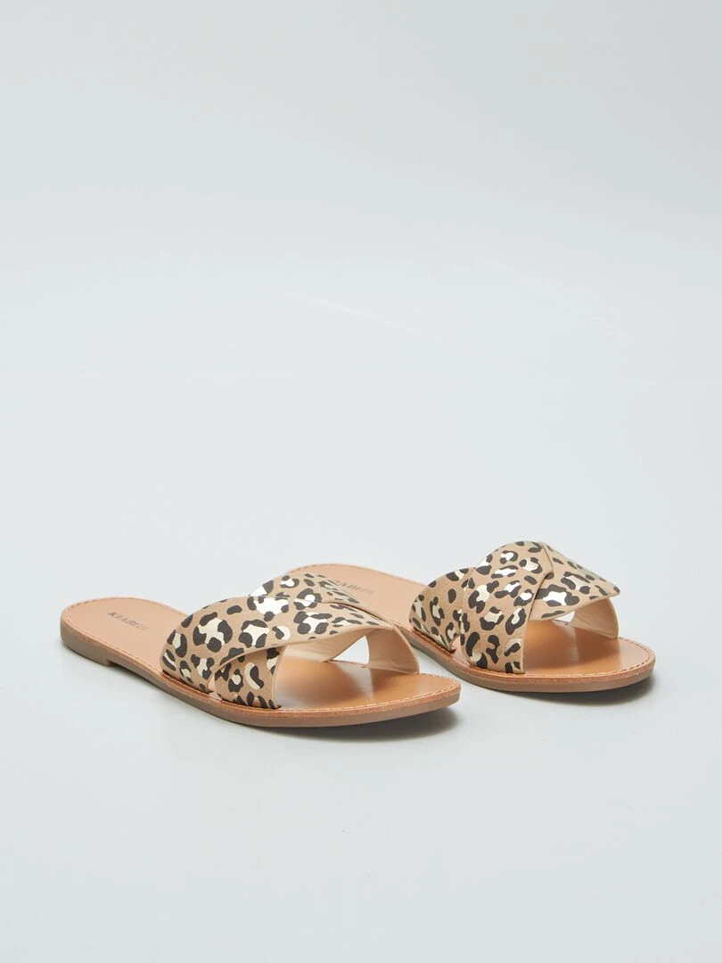 Mules à imprimé léopard Marron