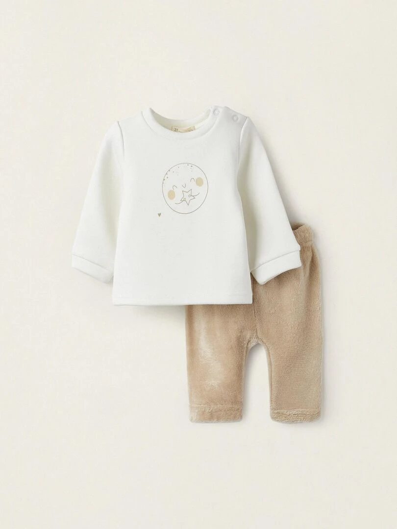 Pull + Pantalon en Peluche pour Nouveau Né 'Moon' SUNRISE BLISS Blanc