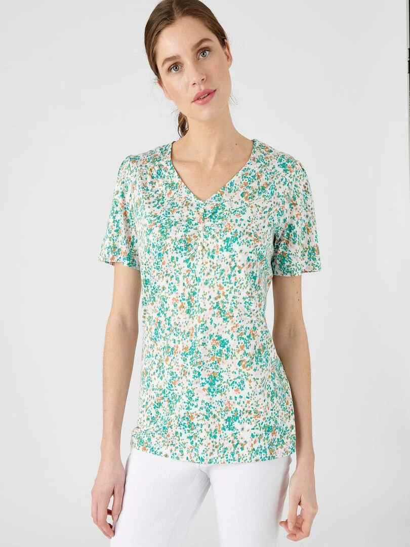 Tee shirt imprimé coton/modal manches courtes Damart Blanc