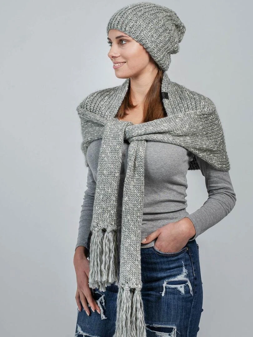 Ensemble Echarpe Bonnet Cabra Made in UE Gris