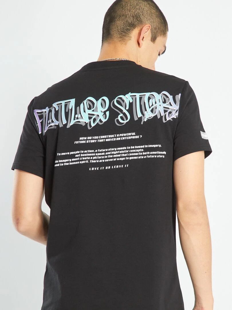 T shirt imprimé à col rond noir