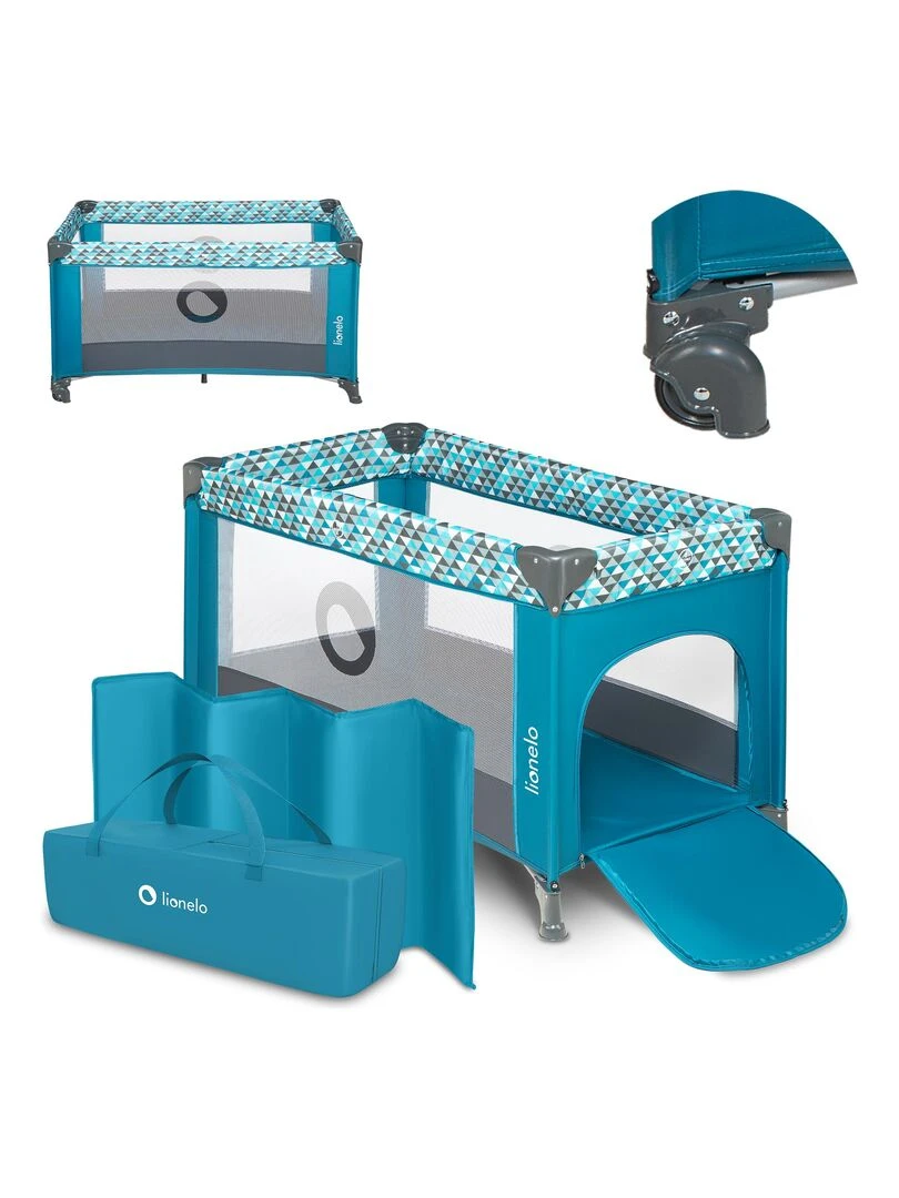LIONELO Stefi Lit parapluie bébé compact 2en1 125 x 65 cm Roulettes 0 36 mois Avec de sac Bleu turquoise