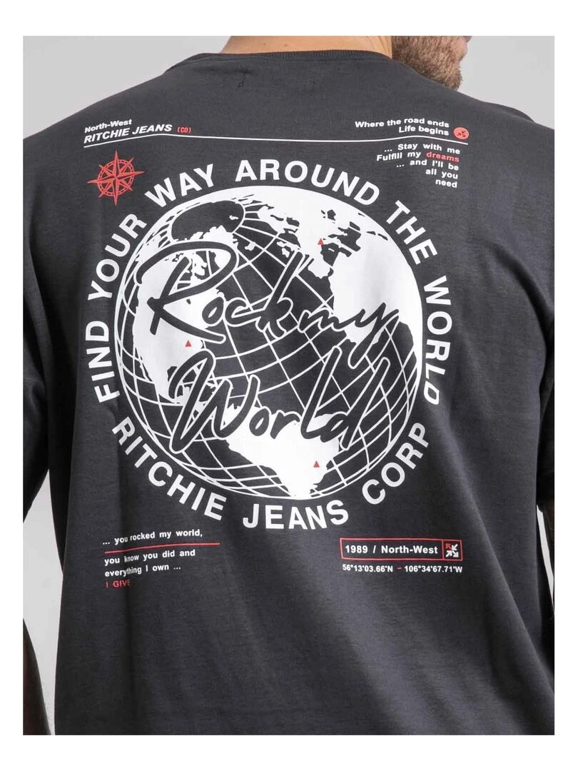 T shirt col rond oversize pur coton JOHART   Gris