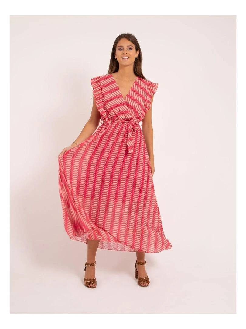 Robe longue plissée motifs IRINA   Rose