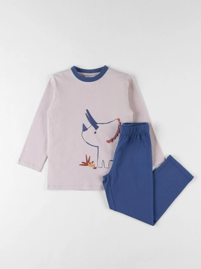 Pyjama 2 pièces rhinocéros en jersey beige/bleu foncé Noukie's Beige