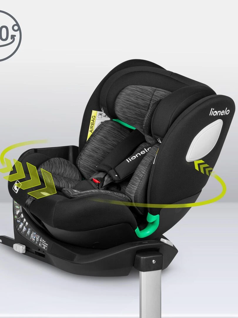 Siège auto bébé évolutif LIONELO Braam iSize Groupe 0/1/2/3 360° ISOFIX Noir Noir Gris