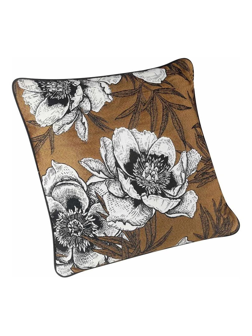 Coussin passepoilé aux impressions florales Jaune moutarde