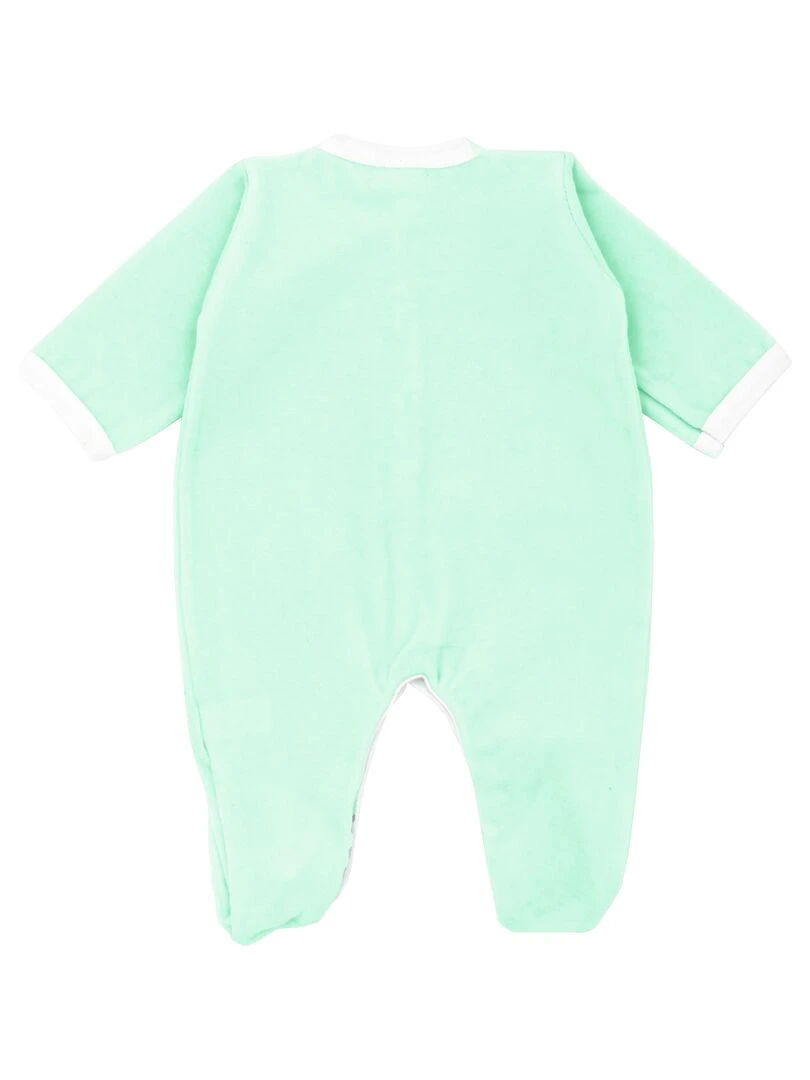 Pyjama Velours   100% Coton Biologique   1 À 6 Mois   Vert d'eau