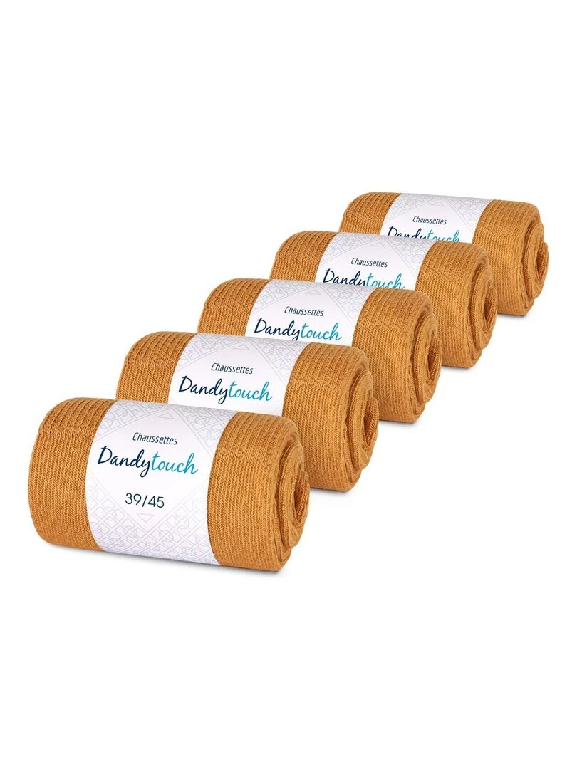 Chaussettes Jersey Coton Lot 5 Paires Fabrication UE Marron caramel