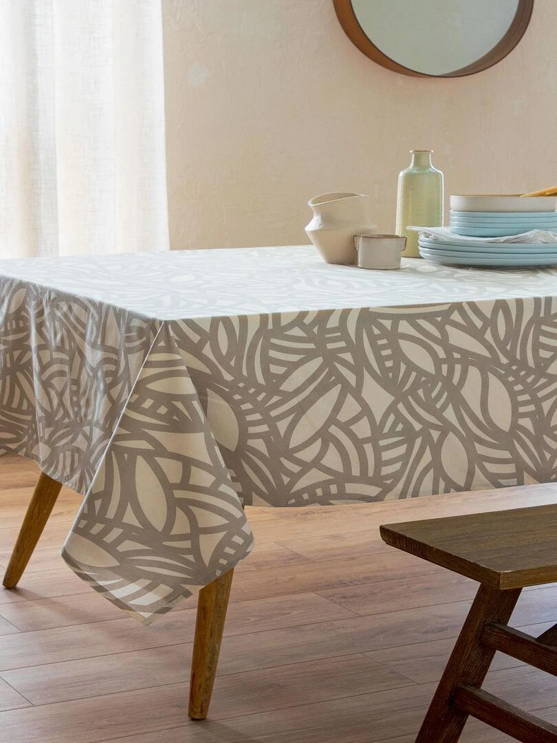 Nappe rectangulaire imprimée graphique Beige