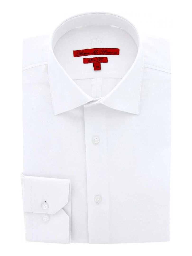Chemise cintrée tissu armuré POINT Blanc