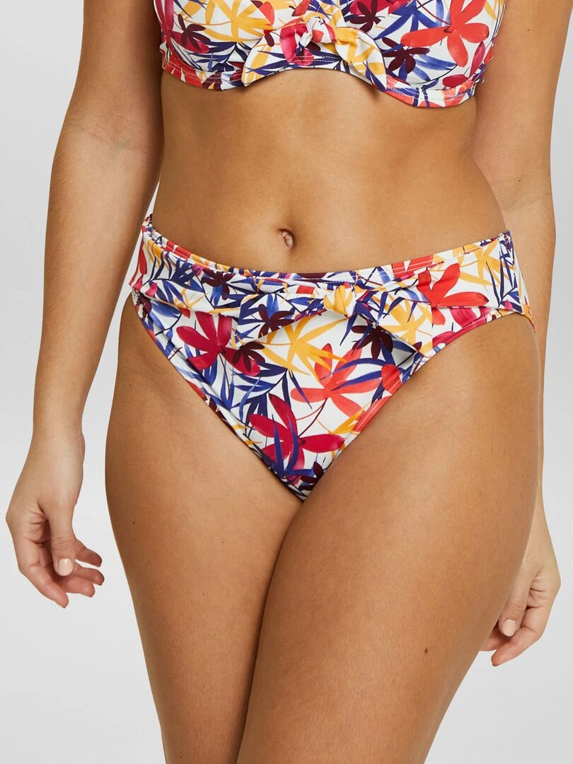 Culotte de bain taille haute à imprimés Blanc