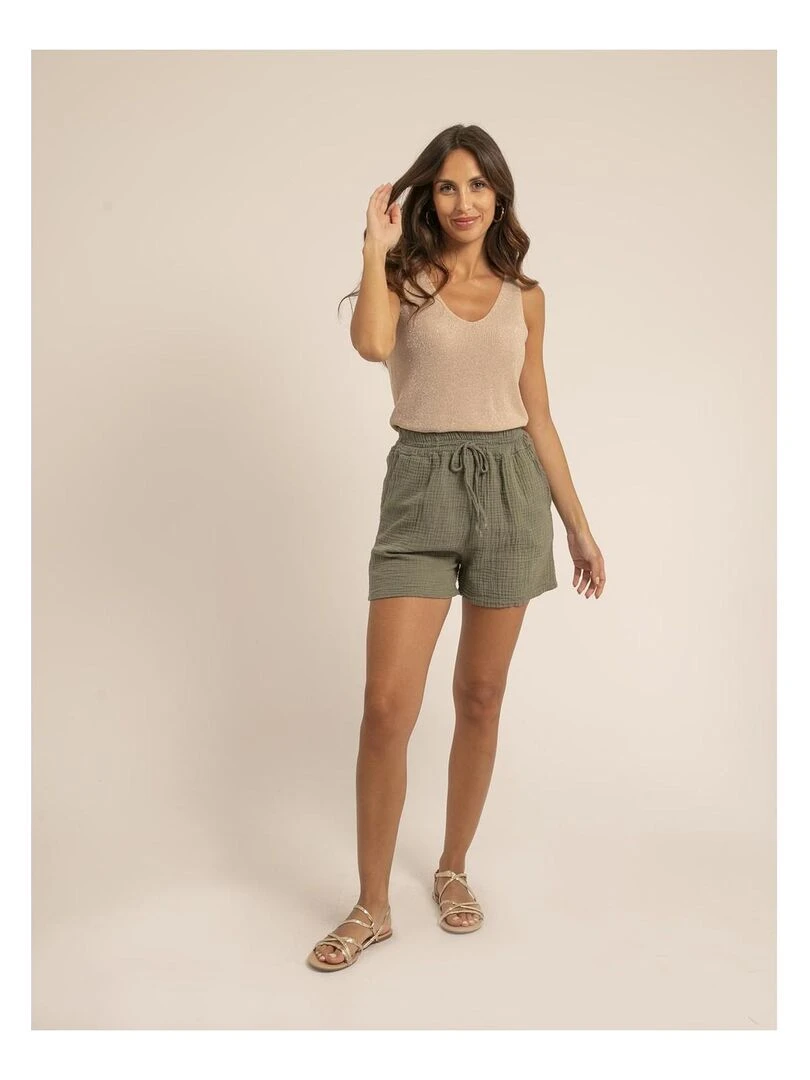Short fluide en gaze de coton XELIA   Kaki