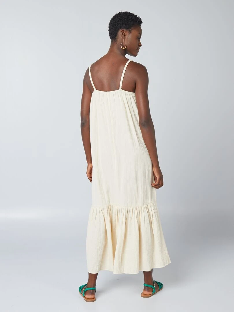 Robe longue à bretelles tressées   Beige