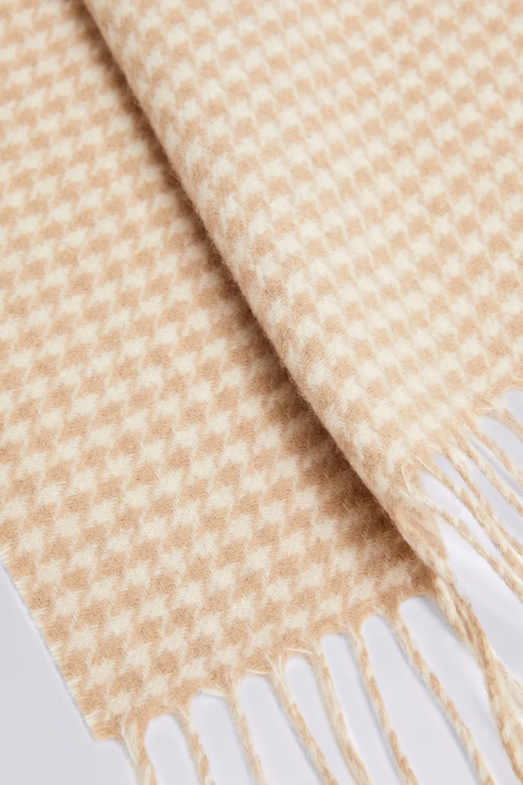 Oatmeal & White Houndstooth Pure Wool Scarf Buy Online at Moss