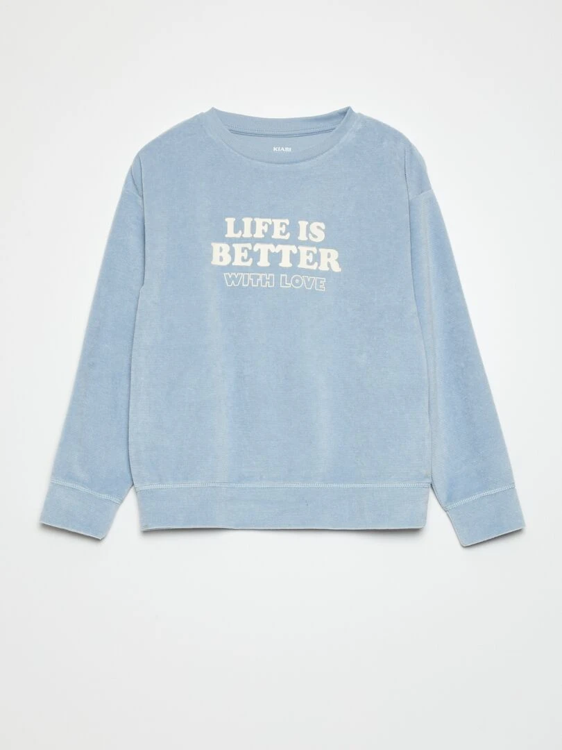 Pyjama long   velours à message   2 pièces   Bleu