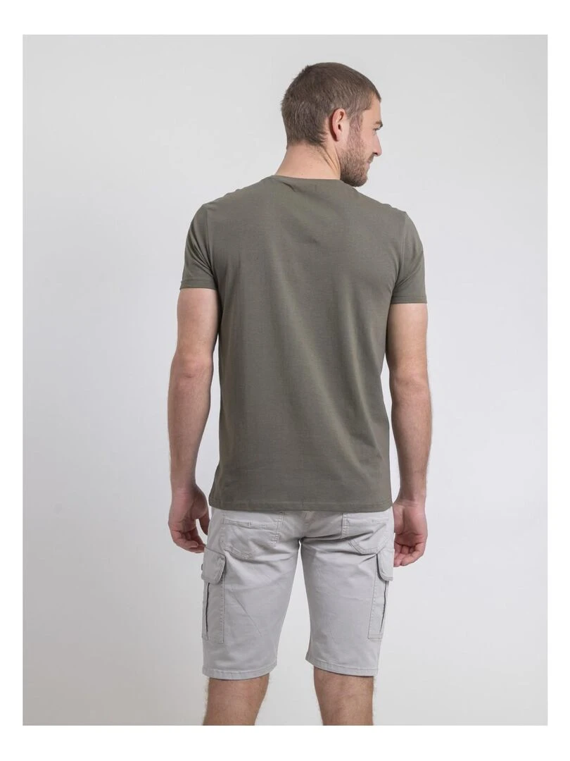 T shirt col rond pur coton NEROTEN Kaki