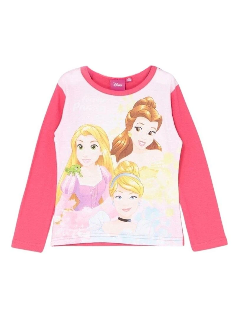 Disney T shirt fille imprimé Princesse en coton Rose fushia