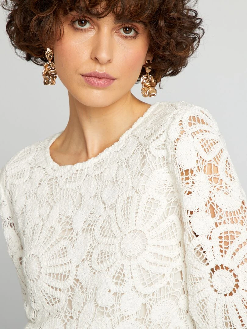Robe droite en maille crochet Blanc