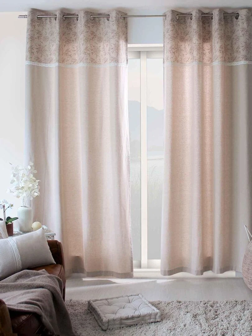 Rideau d'ameublement imprimé de roses Beige