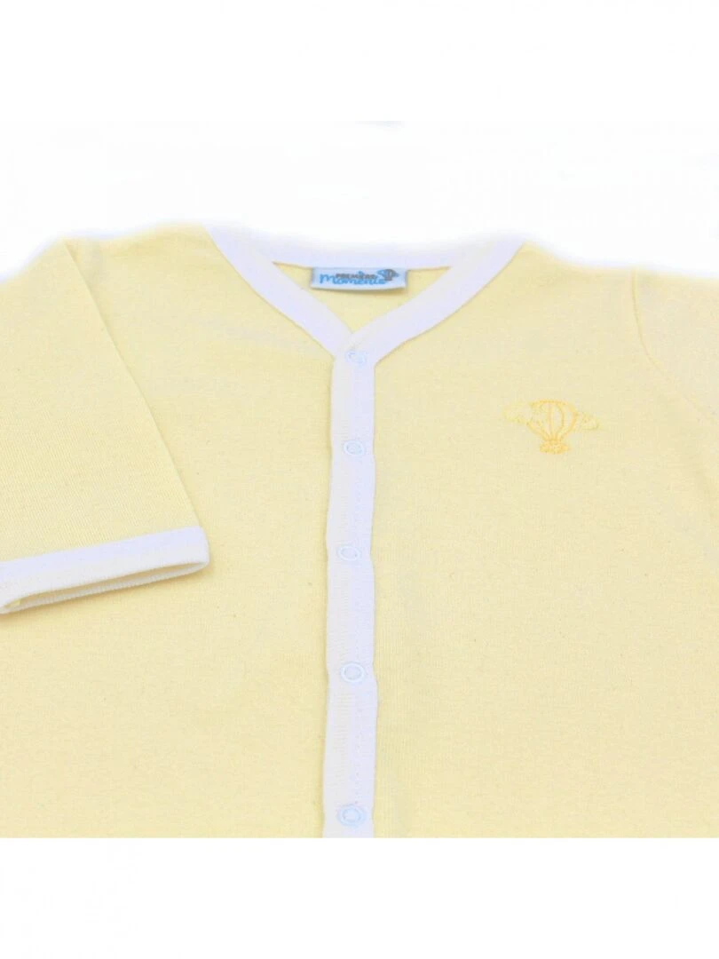 Pyjama été léger   100% coton biologique   1 à 6 mois   Jaune poussin